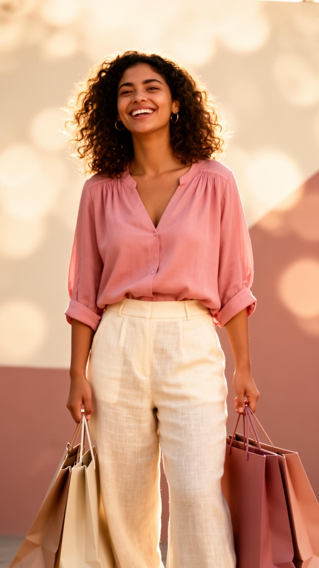 Clienta de El Clóset de Juli con su outfit y bolsas de compra